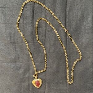 Carolee Gold Heart Necklace with Red Accent